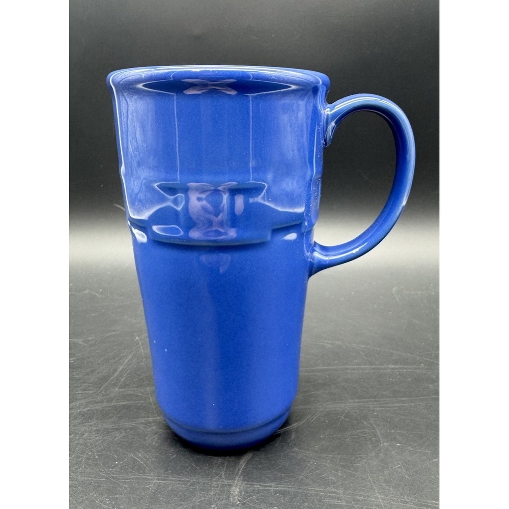 Longaberger Woven Traditions Tall Travel Mug Cornflower Blue Pottery No Lid 16oz